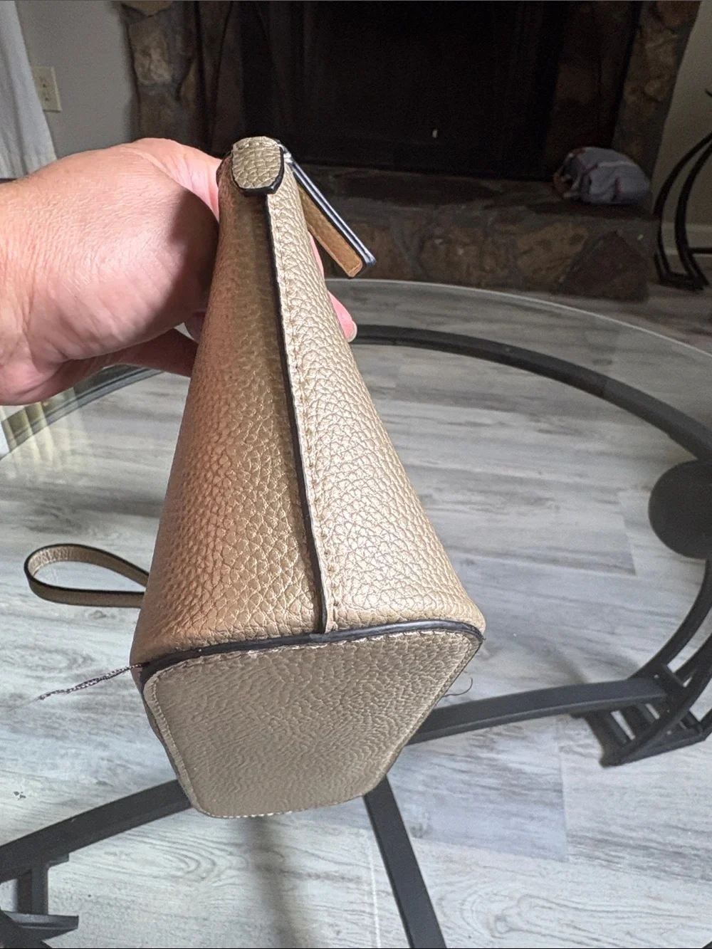 THE MAKEUP BAG Embossed Wristlet Pouch in Taupe